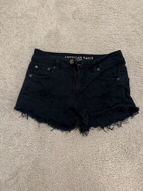 American Eagle Outfitters Black Frayed Denim Cutoff Shorts